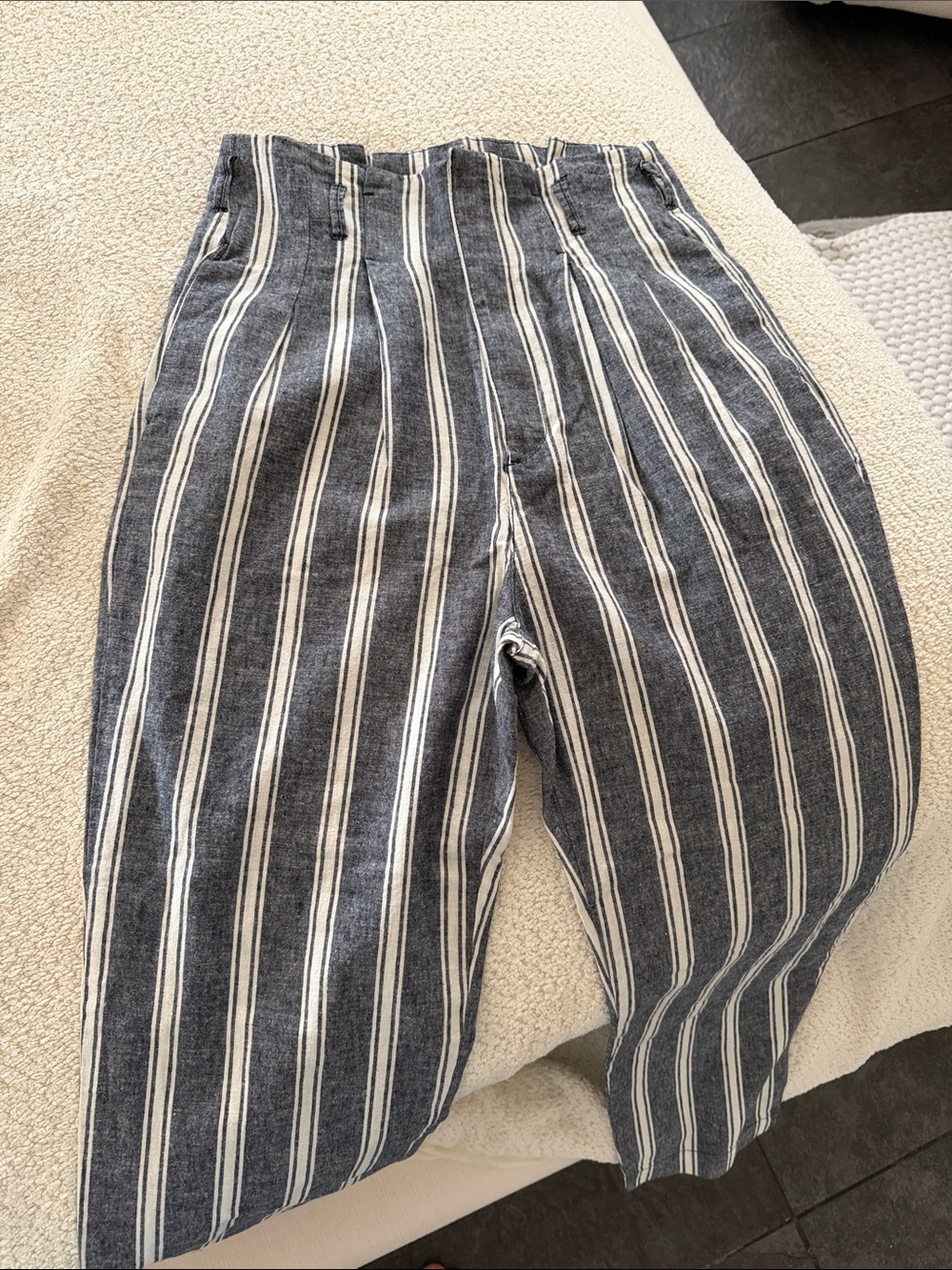 Abercrombie & Fitch Navy and White Striped Women's Chinos
